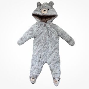 Koalababy One Piece Fleece Gray Teddy Bear Bunting Suit Size 3-6 M